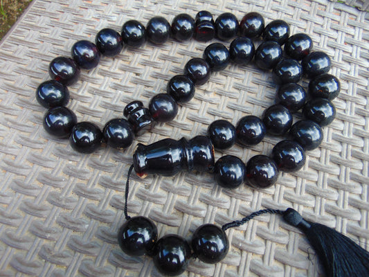 371 gr Big Tasbih Mesbah Rosary 33+3 Beads 25 mm Indonesian Black Amber for Healing Collection TB25i12
