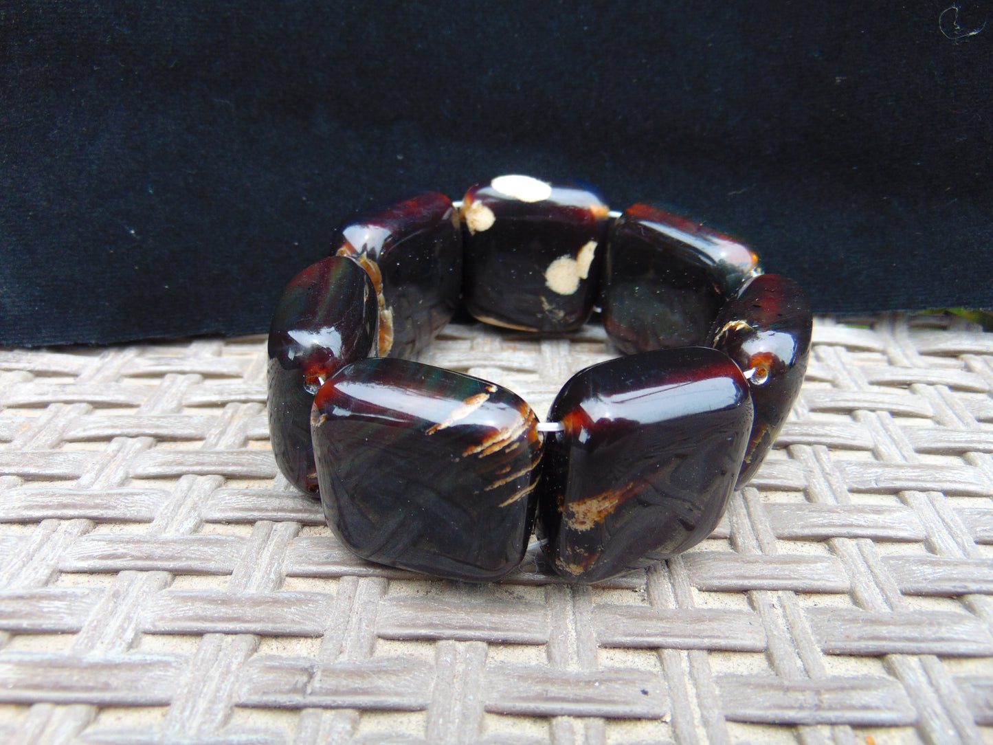 124 gr 7 Square Beads Bangle Indonesian Amber for Healing 26BE24