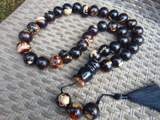 376 gr BIG Tasbih 33+3 Beads 25 mm Mesbah Rosary Indonesian Dark White Amber for Healing Collection TB25i6