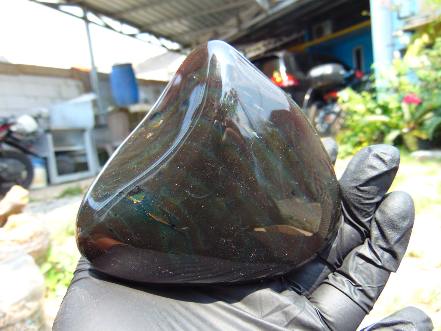 295 gram polished stone Indonesian Dark Green Amber for Healing 25N135
