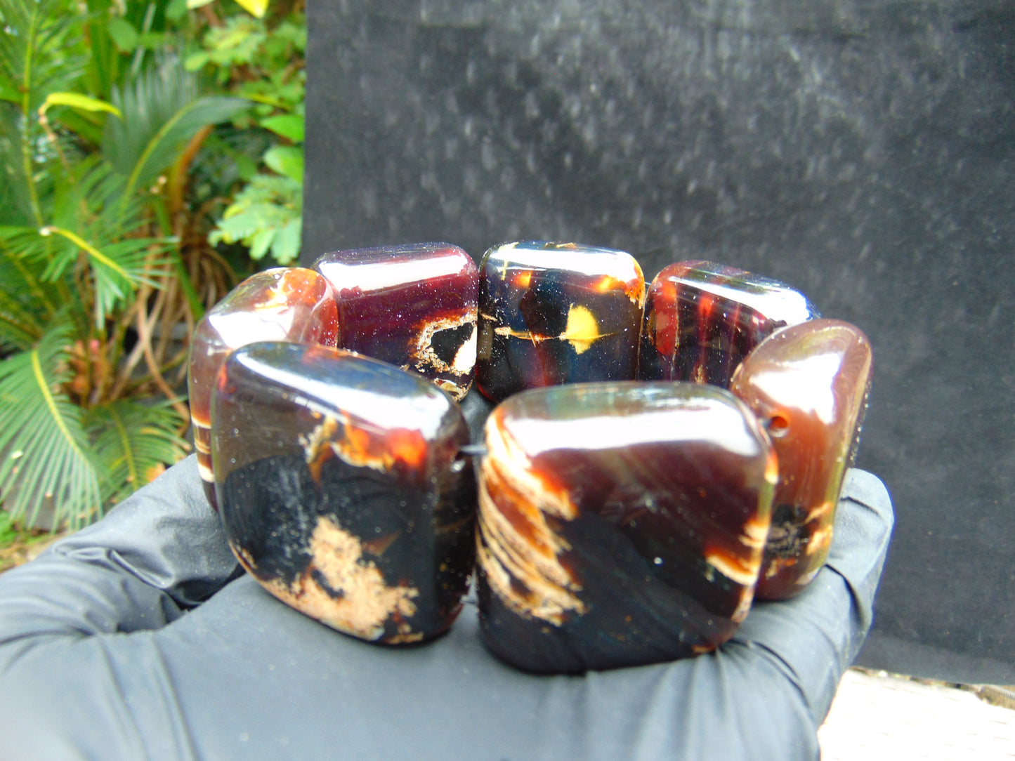 118 gr 7 Square Beads Bangle Indonesian Amber for Healing 26BE1