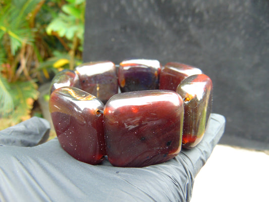 106 gr 7 Square Beads Bangle Indonesian Amber for Healing 26BE26