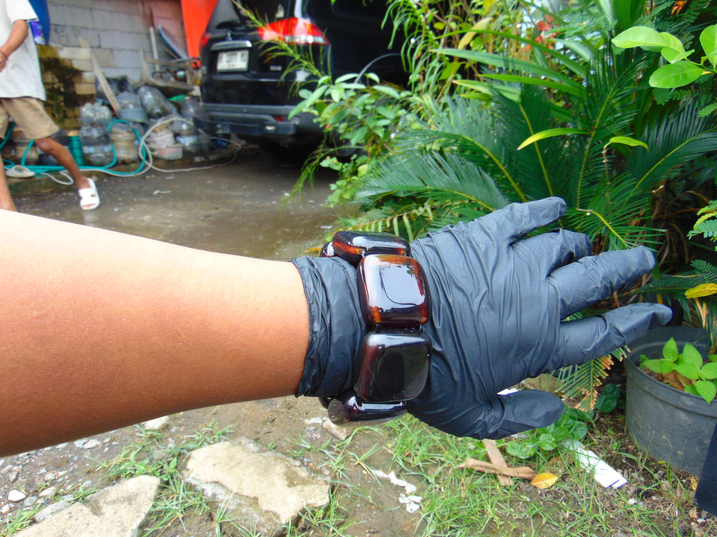 107 gr 7 Square Beads Bangle Indonesian Amber for Healing 26BE18