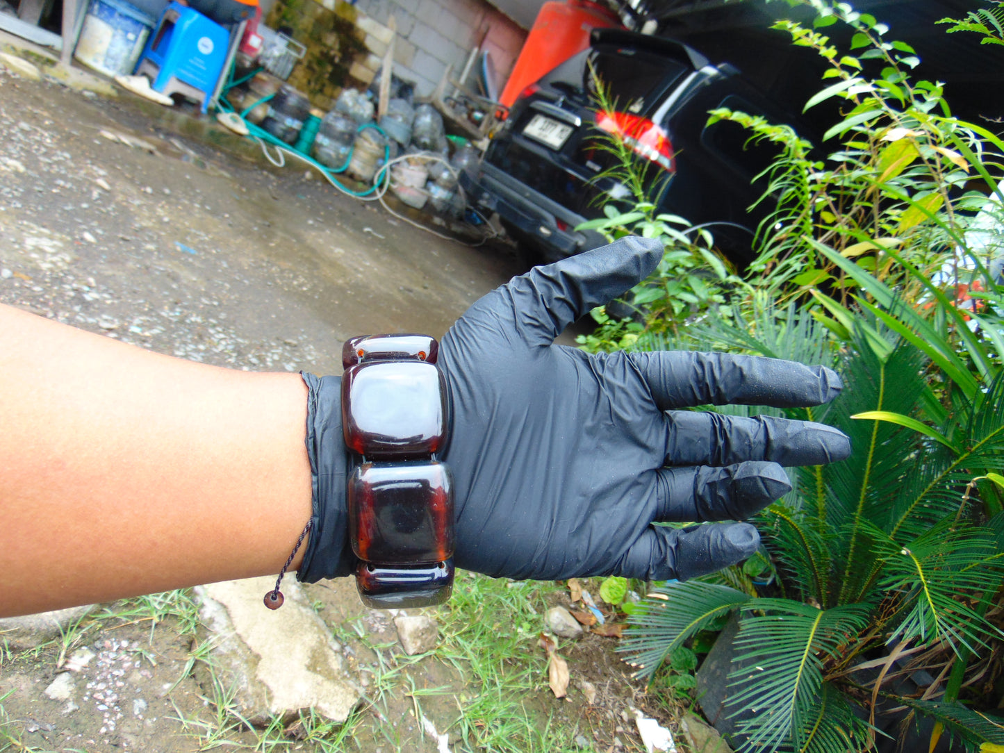 107 gr 7 Square Beads Bangle Indonesian Amber for Healing 26BE18