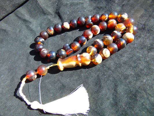73 gr Tasbih Mesbah Rosary 33+2 Beads  Indonesian Blue Red White Amber for Healing 26TBA04
