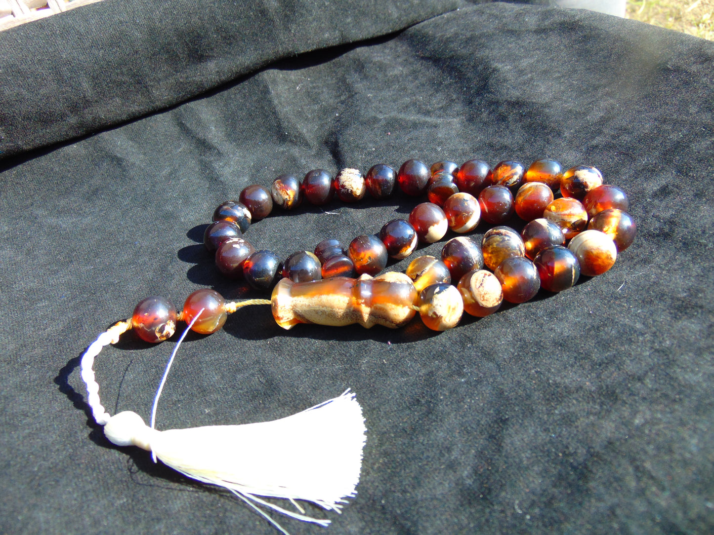 73 gr Tasbih Mesbah Rosary 33+2 Beads  Indonesian Blue Red White Amber for Healing 26TBA04