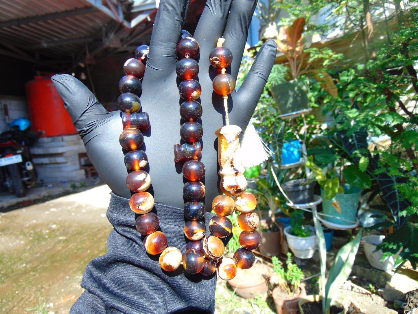 73 gr Tasbih Mesbah Rosary 33+2 Beads  Indonesian Blue Red White Amber for Healing 26TBA04