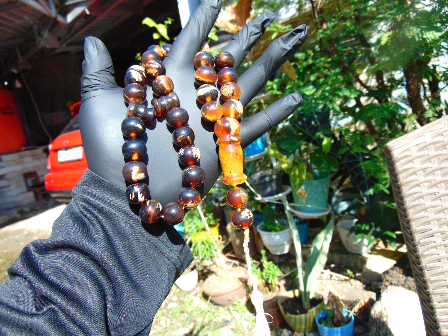 73 gr Tasbih Mesbah Rosary 33+2 Beads  Indonesian Blue Red White Amber for Healing 26TBA04