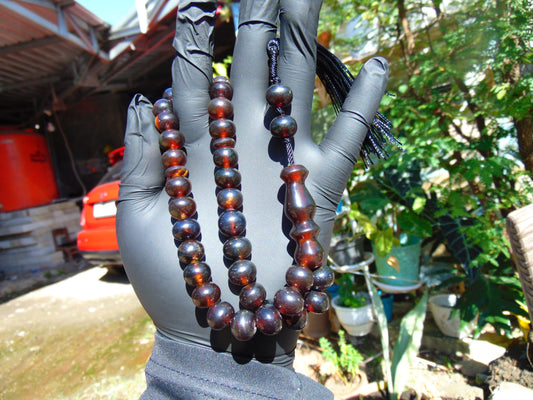 27 gr Tasbih Mesbah Rosary 33+2 Beads 16 mm Indonesian Red Amber for Healing 26TBA05