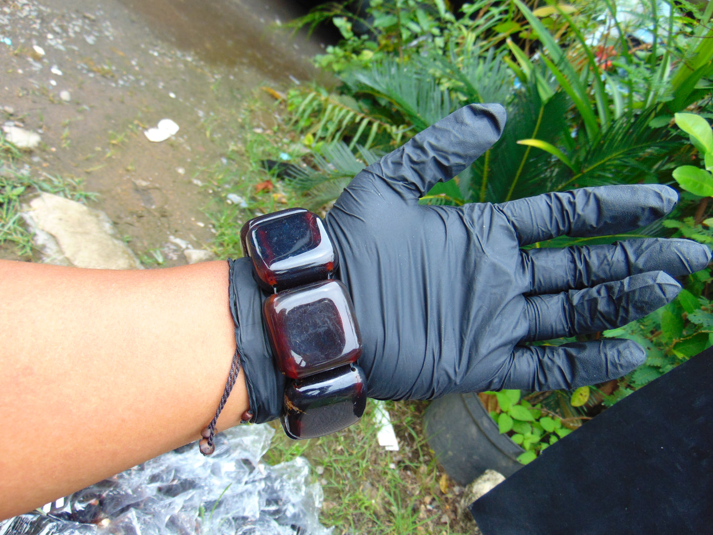 110 gr 7 Square Beads Bangle Indonesian Amber for Healing 26BE20