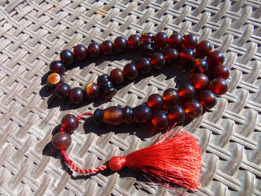 75 gr Tasbih Mesbah Rosary 33+2 Beads  Indonesian Cherry Red Amber for Healing 26TBA03