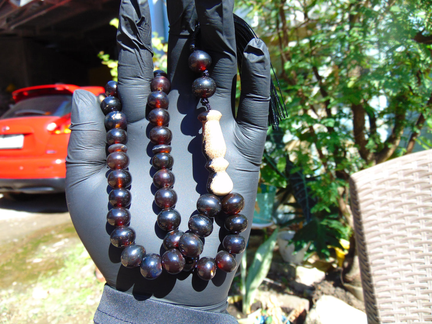 28 gr Hand Tasbih Mesbah Rosary 33+2 Beads 16 mm Indonesian Black Red Amber for Healing 26TBA01