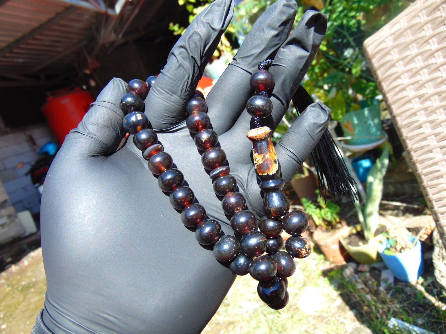 28 gr Hand Tasbih Mesbah Rosary 33+2 Beads 16 mm Indonesian Black Red Amber for Healing 26TBA01