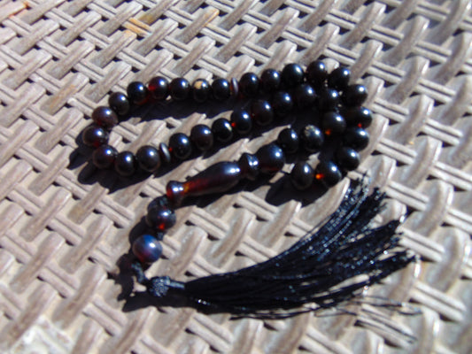 28 gr Hand Tasbih Mesbah Rosary 33+2 Beads 16 mm Indonesian Black Red Amber for Healing 26TBA01