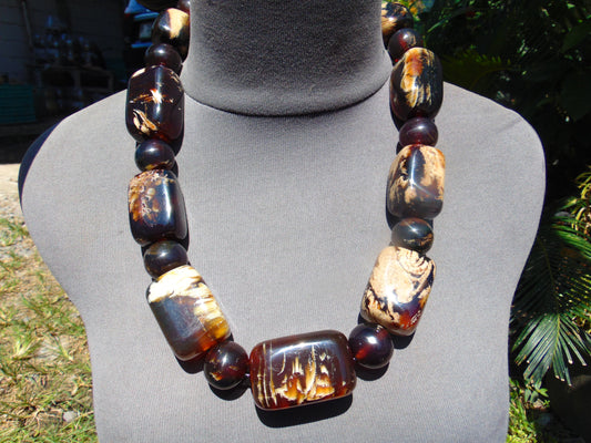 245 gr Big Necklace Square Beads Indonesian White Amber for Healing FR140
