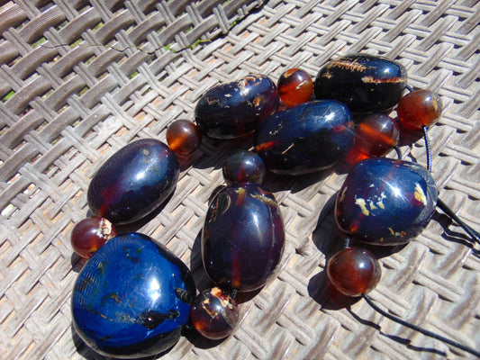 257 gr Big Necklace Beads Indonesian Blue Amber for Healing FR135