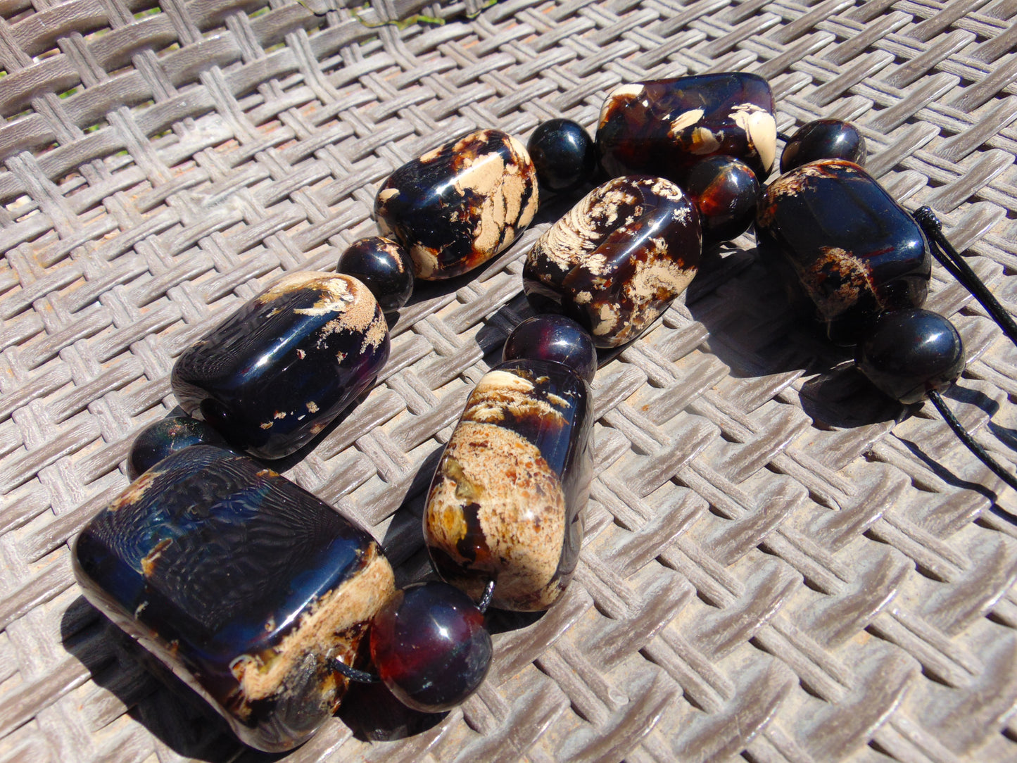 256 gr Big Necklace Square Beads Indonesian Dark White Amber for Healing FR138