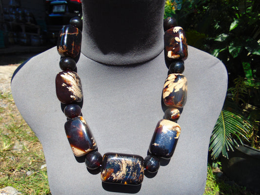 256 gr Big Necklace Square Beads Indonesian Dark White Amber for Healing FR138