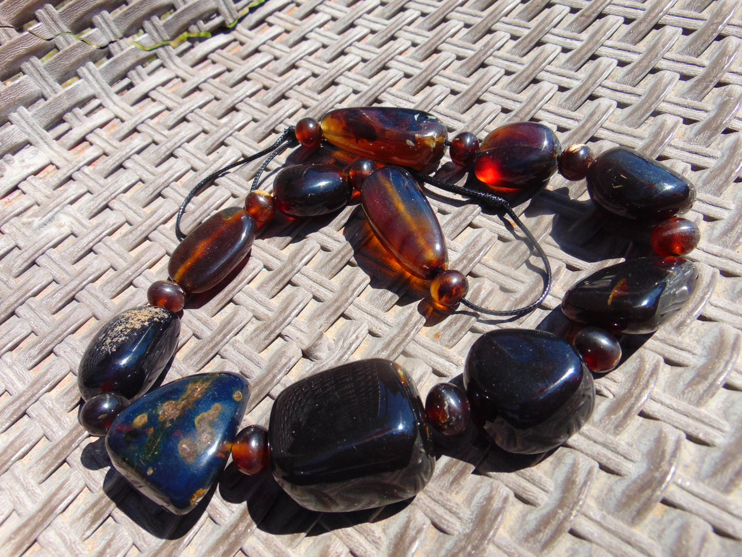 105 gr Necklace Combination Beads Indonesian Cherry Red Blue Amber for Healing FR137