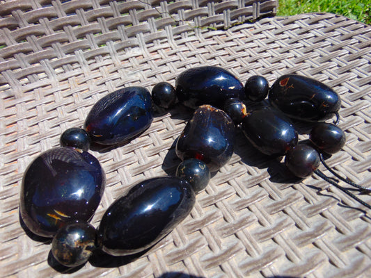 295 gr Big Necklace Beads Indonesian Cherry Red Blue Amber for Healing FR134