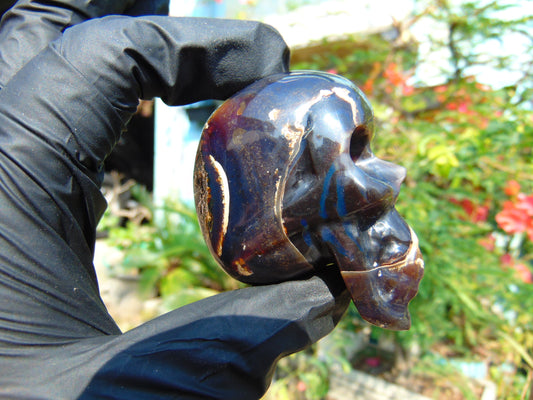 59 gr Skull carving Indonesian Black Blue Amber for Healing S3D19