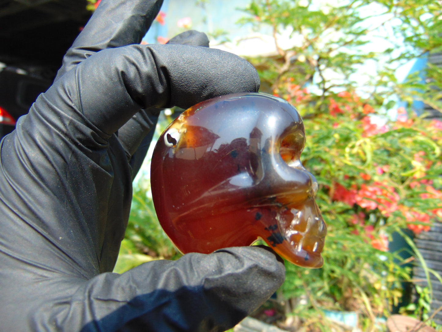 45 gr Skull carving Indonesian Inclusion Crystal Amber for Healing S3D17