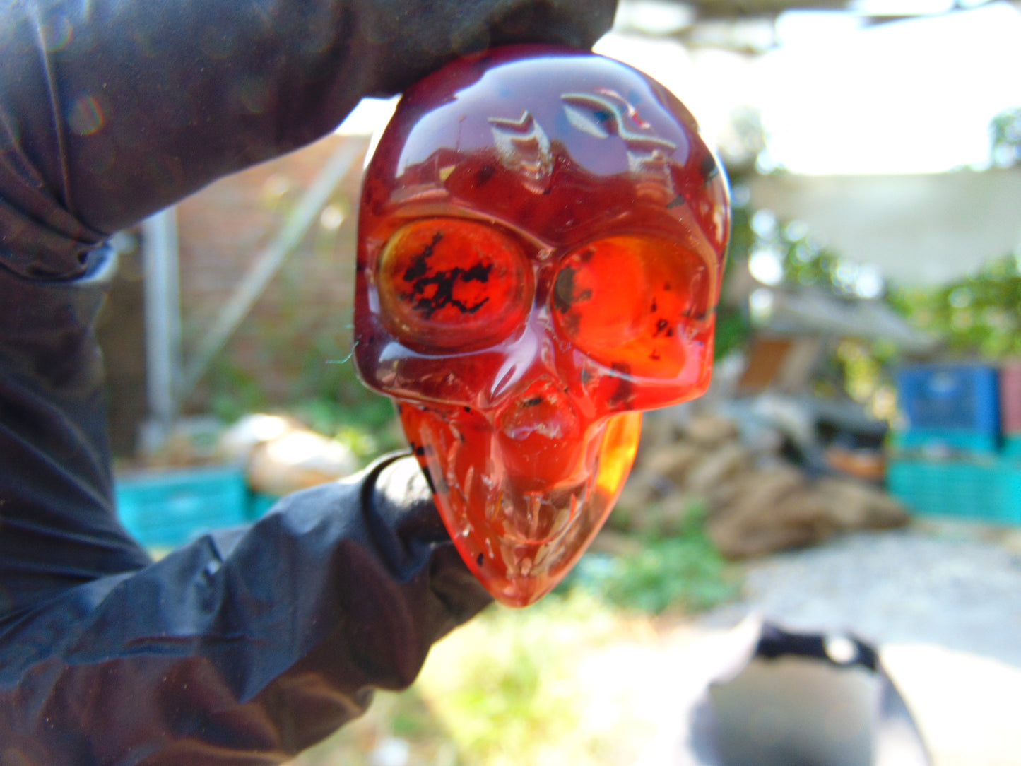 45 gr Skull carving Indonesian Inclusion Crystal Amber for Healing S3D17