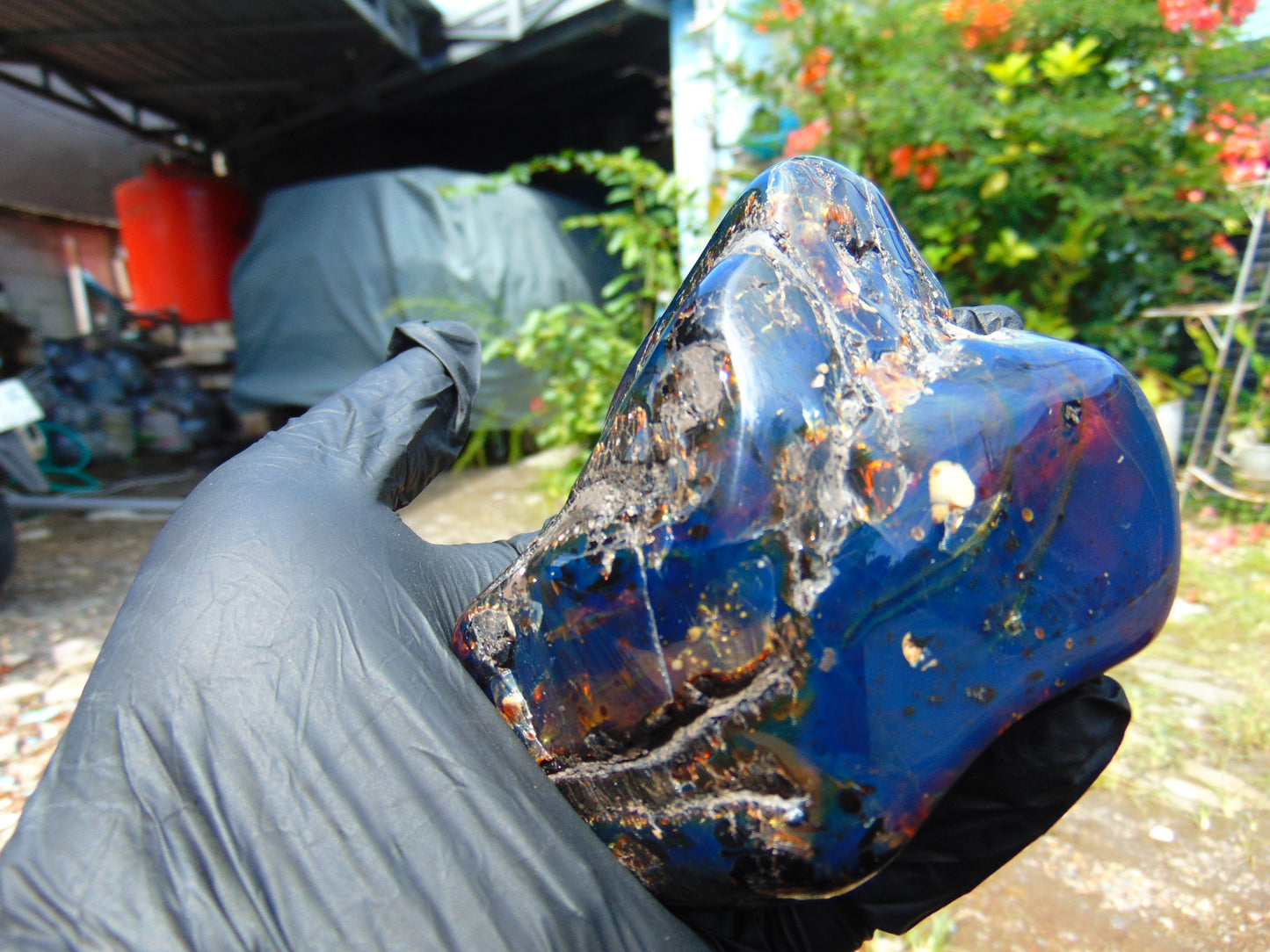 220 gr Blue Polished 95x75x54 mm Indonesia Blue Amber for Healing 26ML186