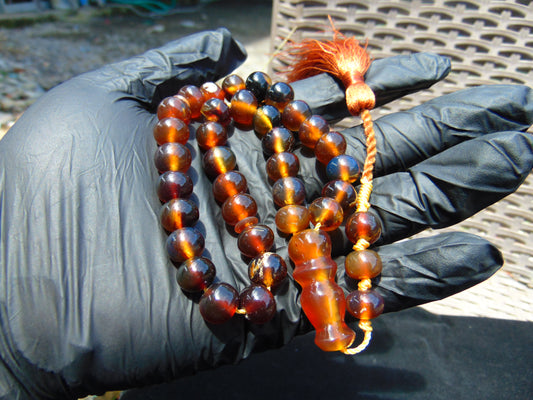 27 gr Hand Tasbih 33+3 Beads 10 mm Indonesian Red Blue Amber for Healing 25TBE15