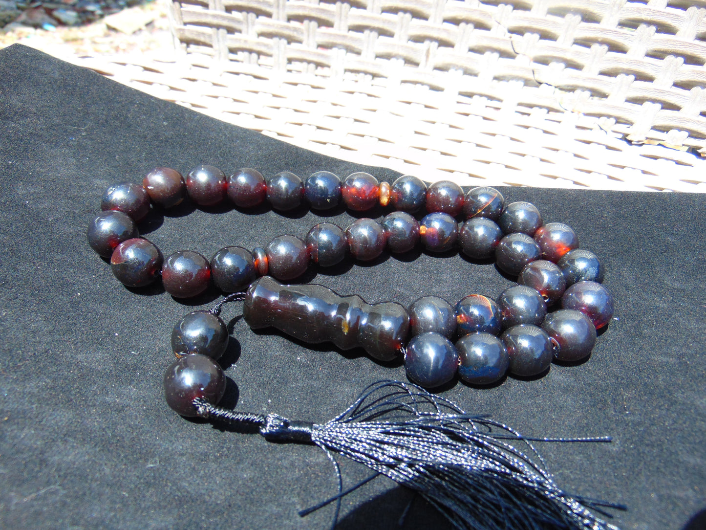 89 gr Tasbih Mesbah Rosary 33+2 Beads 16 mm Indonesian Black Blue Amber for Healing 26TBE11