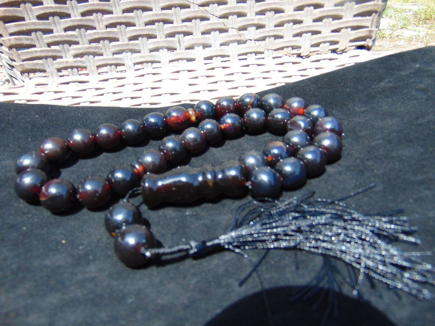 89 gr Tasbih Mesbah Rosary 33+2 Beads 16 mm Indonesian Black Blue Amber for Healing 26TBE11
