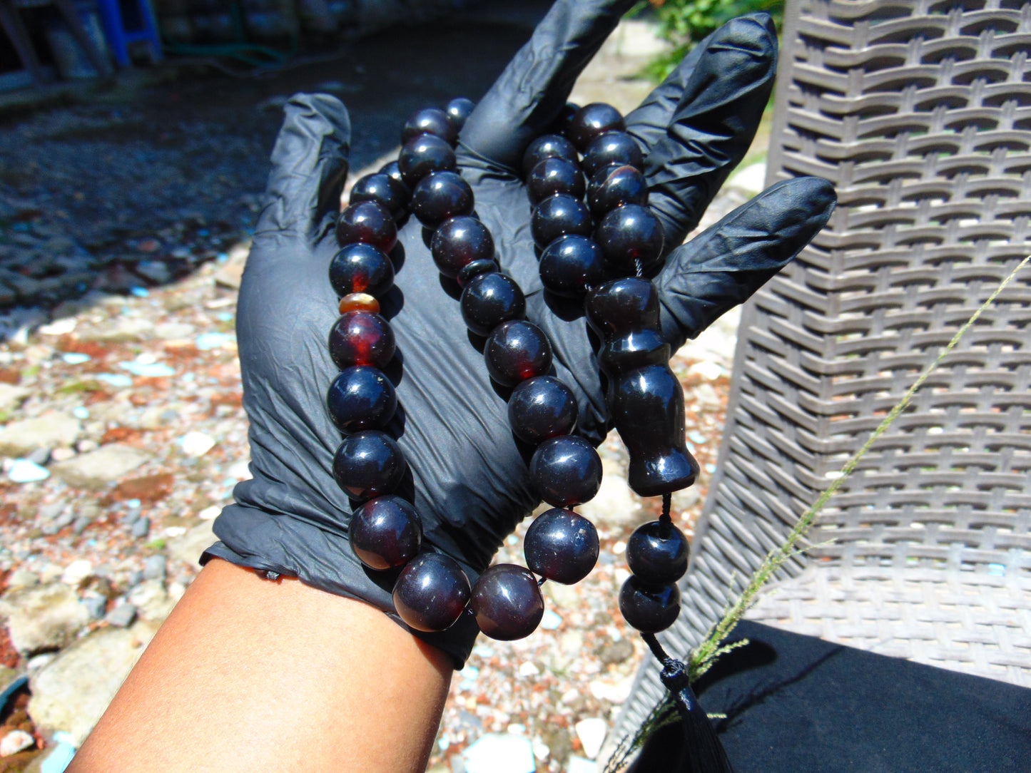 89 gr Tasbih Mesbah Rosary 33+2 Beads 16 mm Indonesian Black Blue Amber for Healing 26TBE11