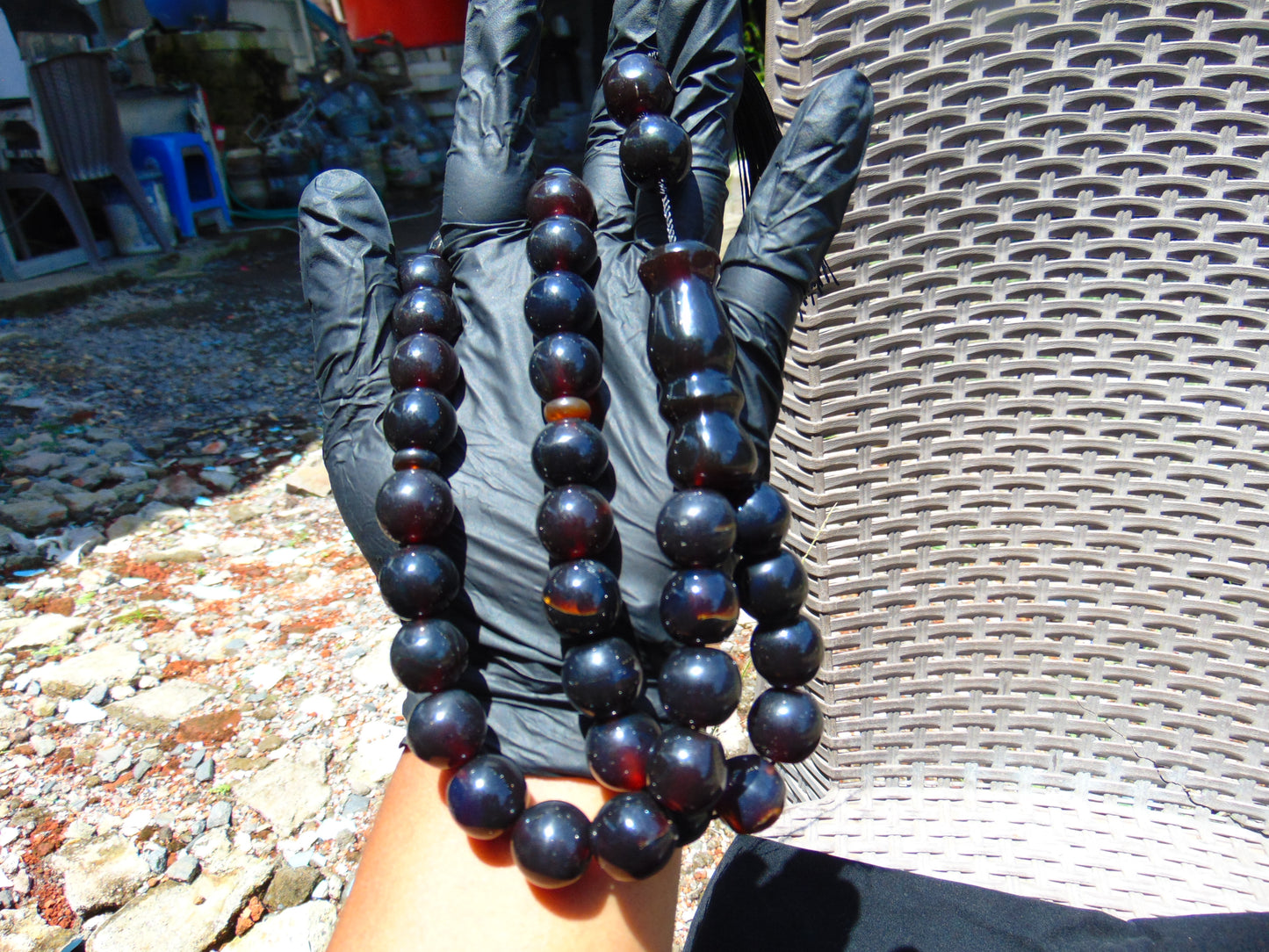 89 gr Tasbih Mesbah Rosary 33+2 Beads 16 mm Indonesian Black Blue Amber for Healing 26TBE11