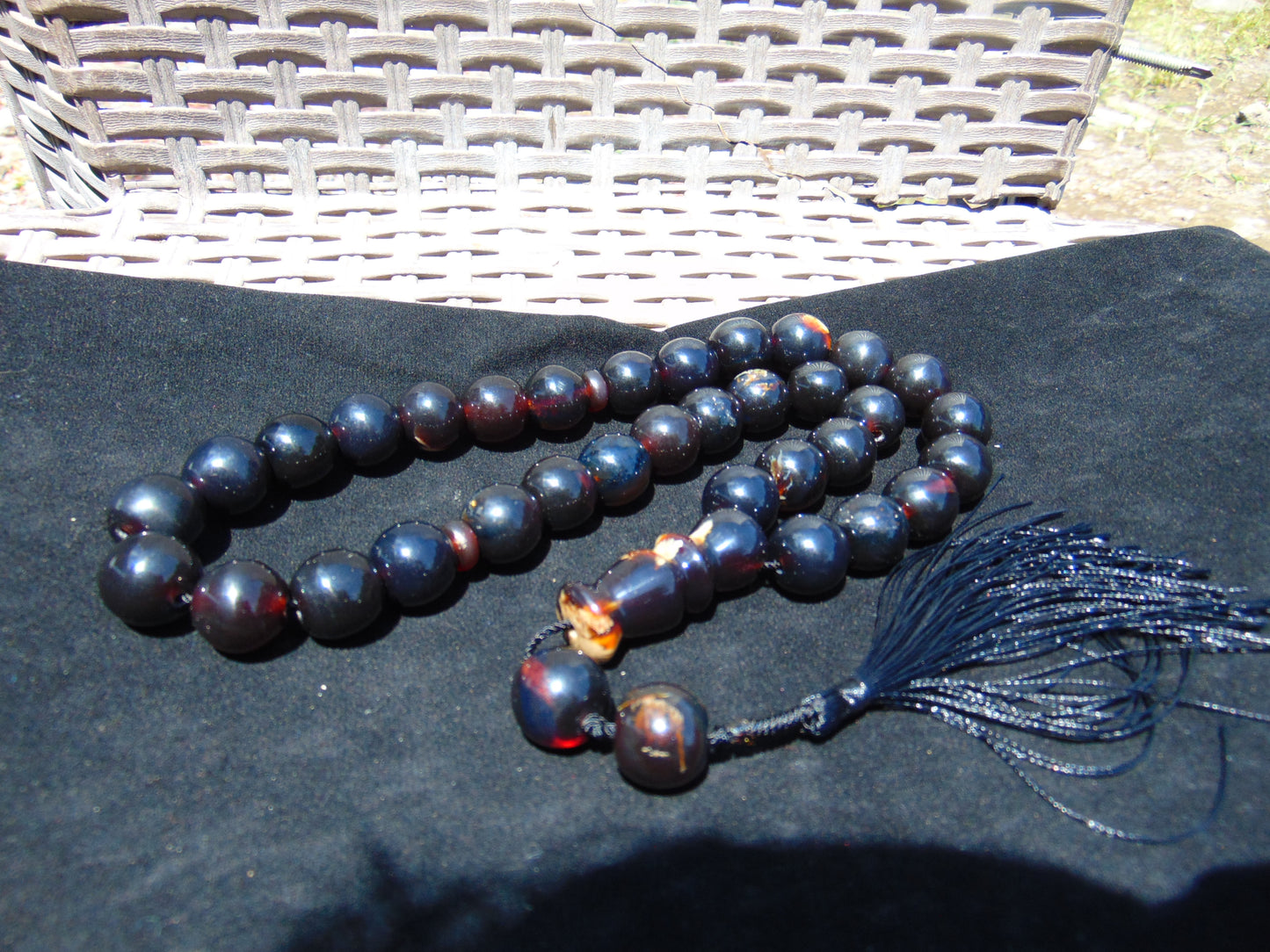 87 gr Tasbih Mesbah Rosary 33+2 Beads 16 mm Indonesian Black Blue Amber for Healing 26TBE14