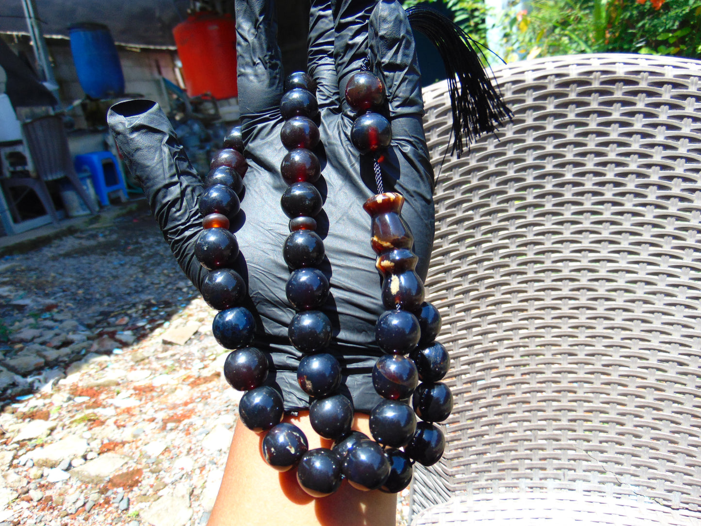 87 gr Tasbih Mesbah Rosary 33+2 Beads 16 mm Indonesian Black Blue Amber for Healing 26TBE14