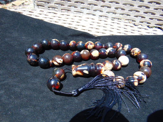 91 gr Tasbih Mesbah Rosary 33+2 Beads 16 mm Indonesian Dark White Amber for Healing 26TBE13