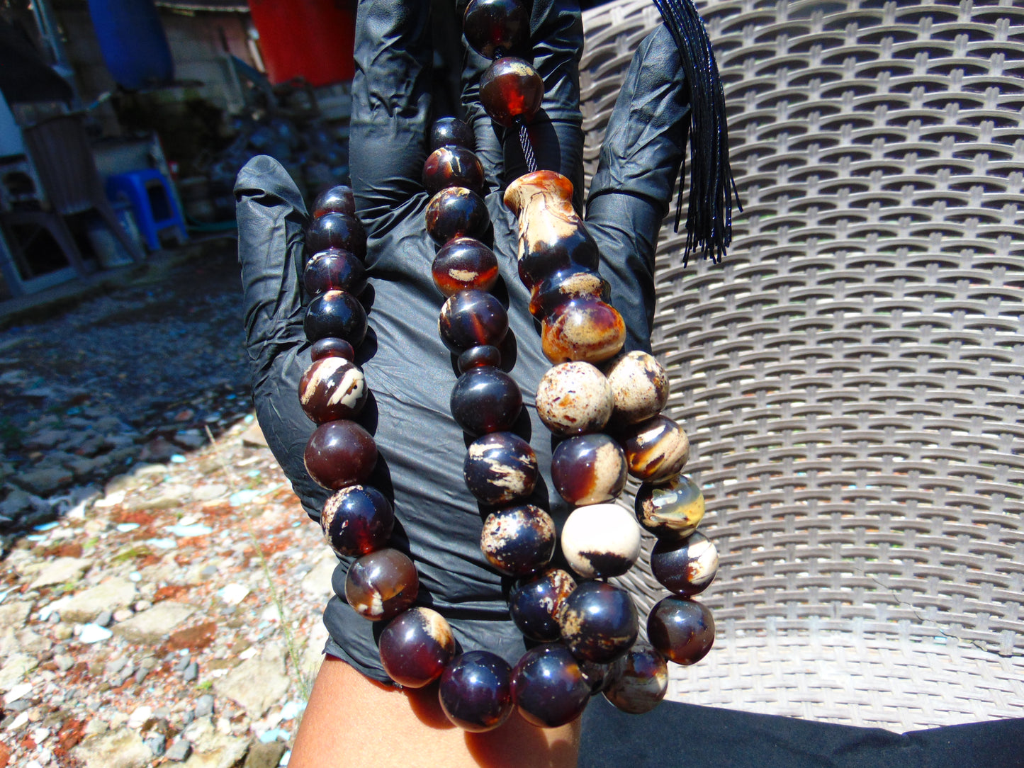 91 gr Tasbih Mesbah Rosary 33+2 Beads 16 mm Indonesian Dark White Amber for Healing 26TBE13