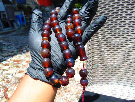 88 gr Tasbih Mesbah Rosary 33+2 Beads 16 mm Indonesian Blue Red Amber for Healing 26TBE5