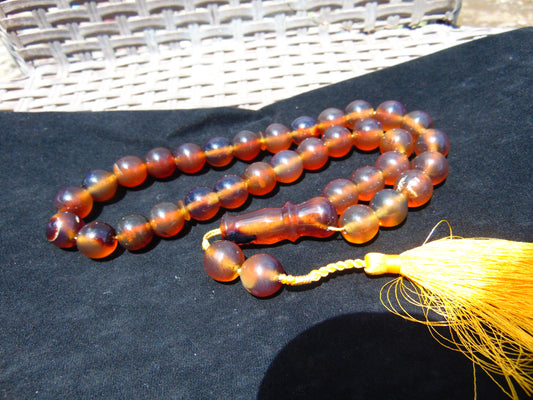 89 gr Tasbih Mesbah Rosary 33+2 Beads 16 mm Indonesian Yellow Bluish Amber for Healing 26TBE4