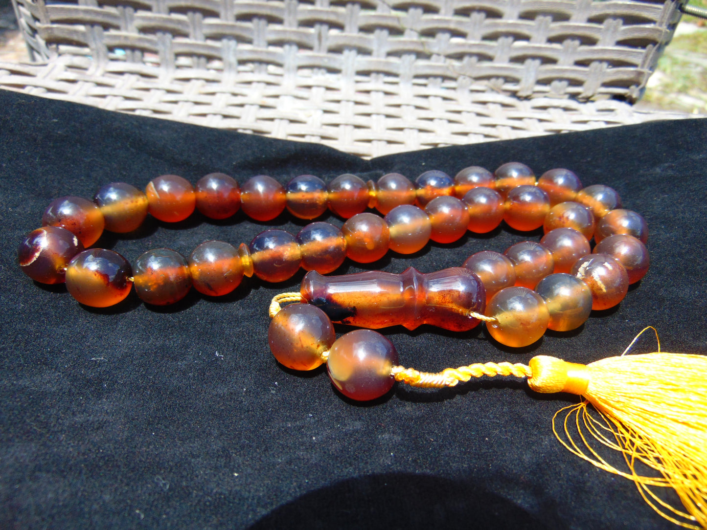 89 gr Tasbih Mesbah Rosary 33+2 Beads 16 mm Indonesian Yellow Bluish Amber for Healing 26TBE4