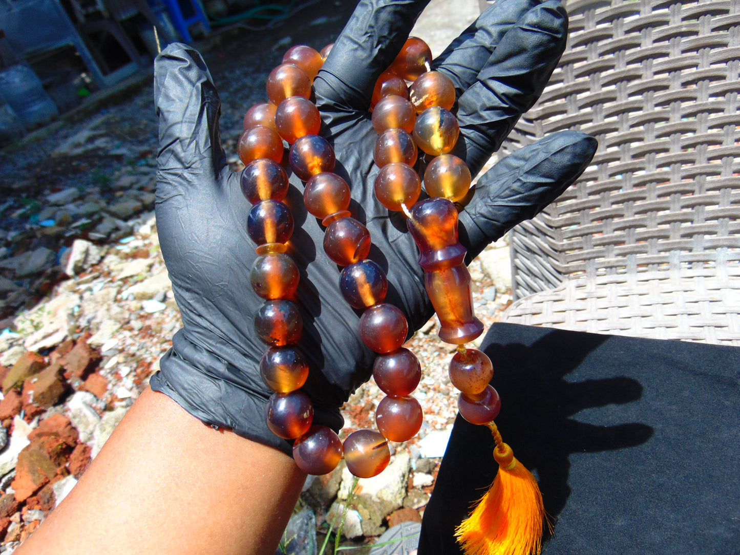 89 gr Tasbih Mesbah Rosary 33+2 Beads 16 mm Indonesian Yellow Bluish Amber for Healing 26TBE4