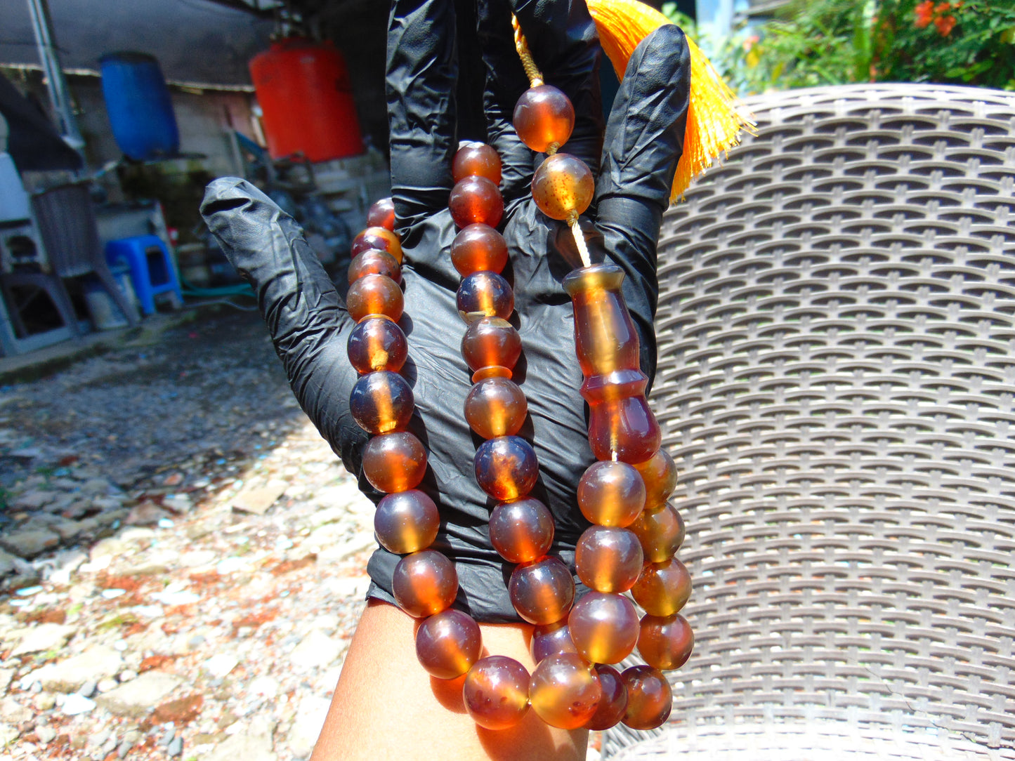 89 gr Tasbih Mesbah Rosary 33+2 Beads 16 mm Indonesian Yellow Bluish Amber for Healing 26TBE4