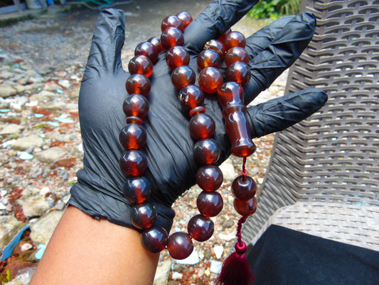 89 gr Tasbih Mesbah Rosary 33+2 Beads 16 mm Indonesian Red Blue Amber for Healing 26TBE7