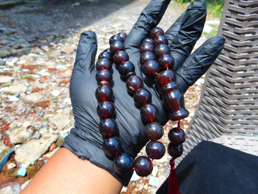 88 gr Tasbih Mesbah Rosary 33+2 Beads 16 mm Indonesian Cherry Red Amber for Healing 26TBE3