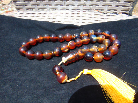 89 gr Tasbih Mesbah Rosary 33+2 Beads 16 mm Indonesian Red Blue Amber for Healing 26TBE1