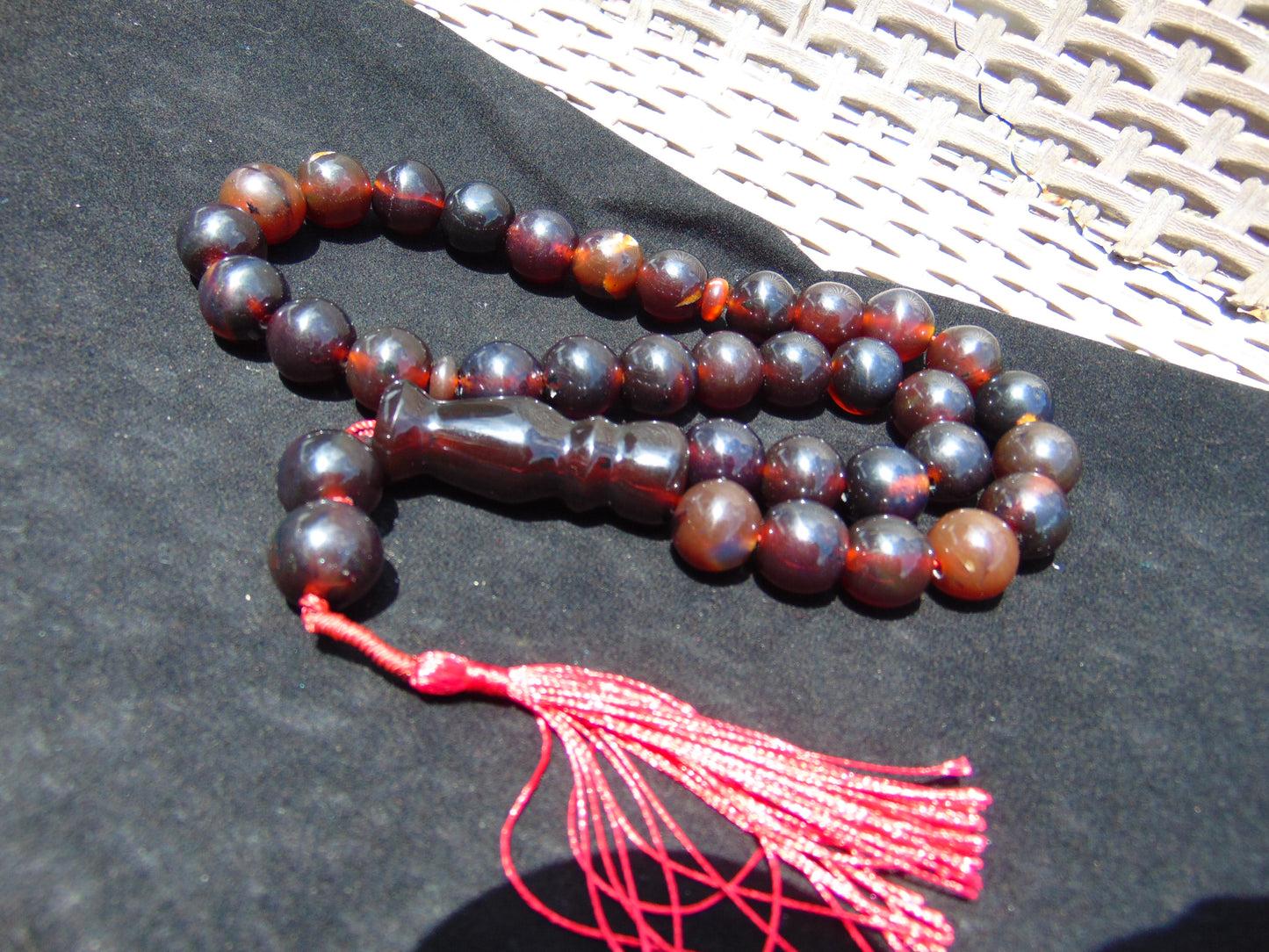 89 gr Tasbih Mesbah Rosary 33+2 Beads 16 mm Indonesian Dark Red Amber for Healing 26TBE2