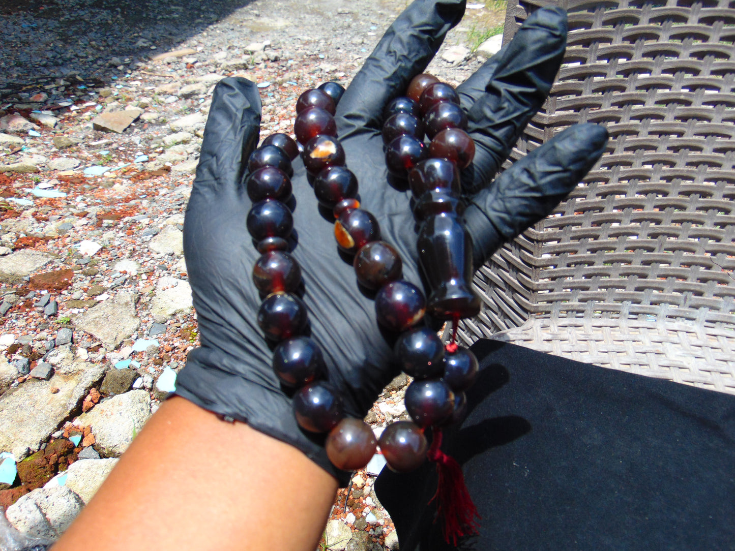 89 gr Tasbih Mesbah Rosary 33+2 Beads 16 mm Indonesian Dark Red Amber for Healing 26TBE2