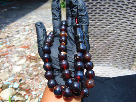 89 gr Tasbih Mesbah Rosary 33+2 Beads 16 mm Indonesian Dark Red Amber for Healing 26TBE2