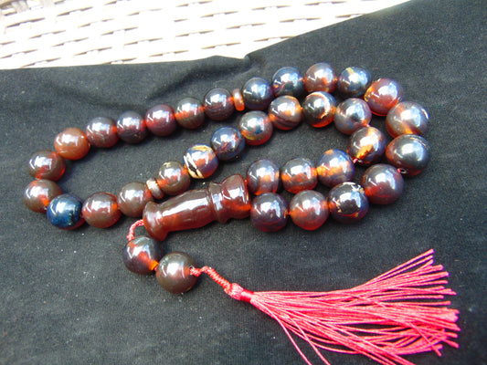 88 gr Tasbih Mesbah Rosary 33+2 Beads 16 mm Indonesian Red Blue Amber for Healing 26TBE8
