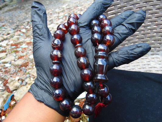 89 gr Tasbih Mesbah Rosary 33+2 Beads 16 mm Indonesian Cherry Red Amber for Healing 26TBE9